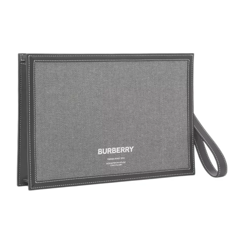 Burberry Horseferry Cotton Canvas With Leather Trim Storage Bag Clutch Regular Men's Black/Gray-2