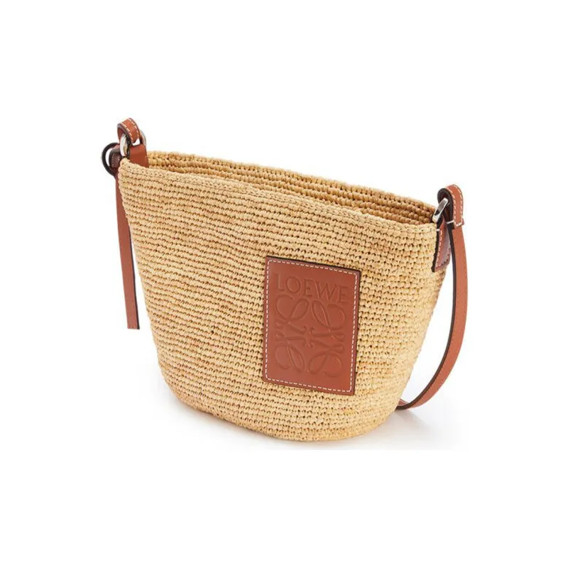 LOEWE Raffia Fiber Cow Leather Straw Bag Shoulder Bag Crossbody Bag Women's Natural & Brown Umber-1