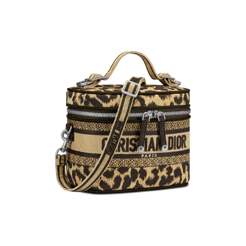 DIOR Embroidery Makeup Bag Toiletry Bag Travel Storage Bag Handbag Clutch Small Size Women's Brown-1