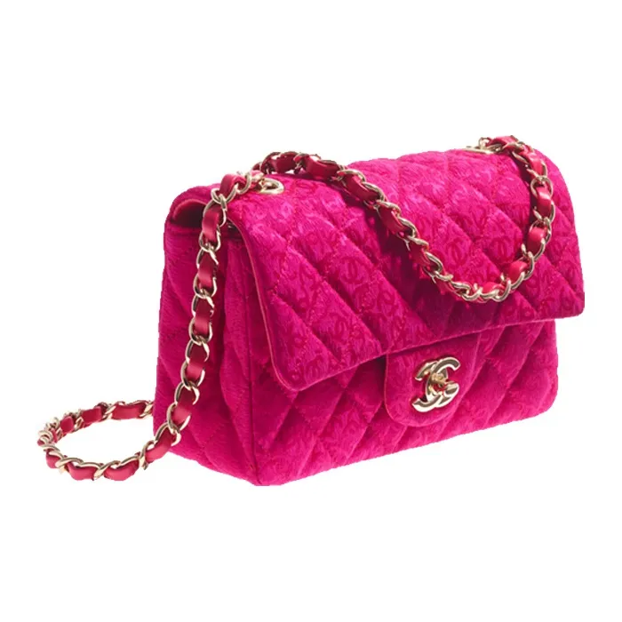 CHANEL Silk Jacquard Shoulder Bag, Crossbody Bag Mini Women's Dark Pink-1