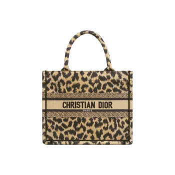 DIOR BookTote Pattern Embroidery Tote Bag Shopping Bag Handbag Women's Leopard Print