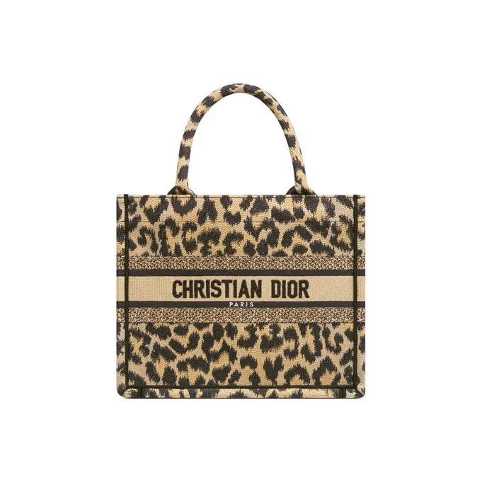 DIOR BookTote Pattern Embroidery Tote Bag Shopping Bag Handbag Women's Leopard Print-0