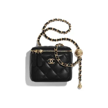 CHANEL Little Golden Ball Sheepskin Box Bag Crossbody Bags Women's Black