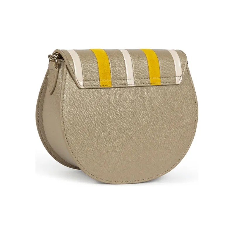 Furla Metropolis Collection Leather Saddle Bag Shoulder Bag Crossbody Bag Mini Women's Gray White And Yellow Stripes-1