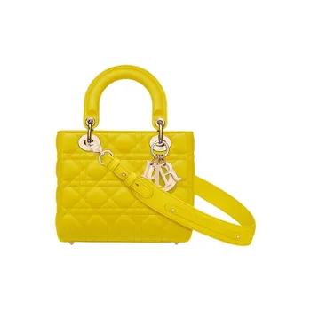 DIOR Lady Dior Sheepskin One Shoulder Handbags Small Size Women's Mustard Yellow