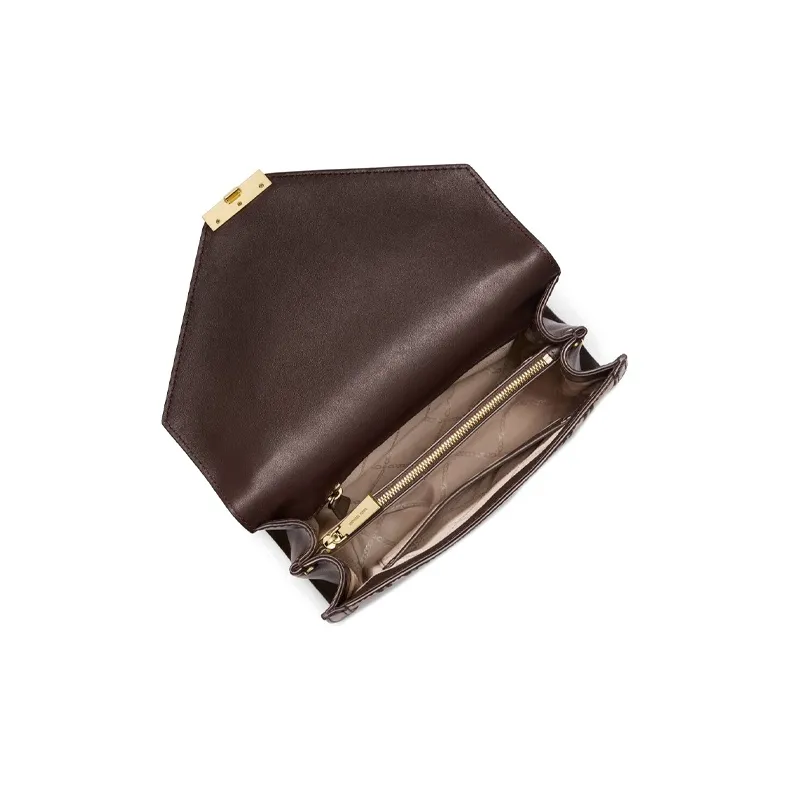 MICHAEL KORS Whitney Leather Envelope Bag Shoulder Bag Crossbody Bag Large Size Women's Dark Brown & Brown Monogram-2