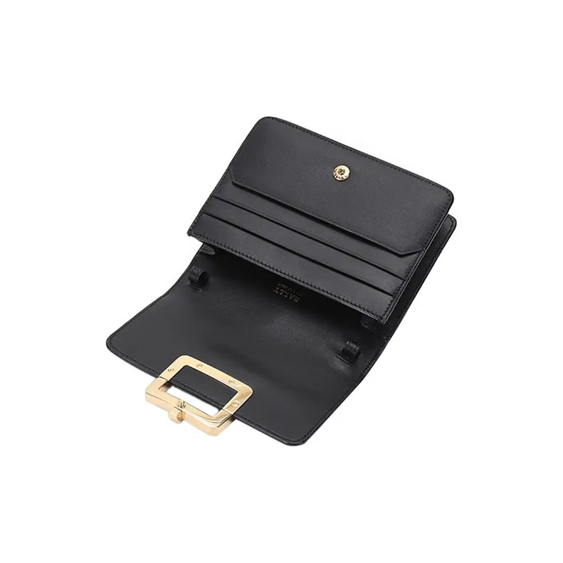 BALLY Leather Envelope Bag Handheld Shoulder Bag Crossbody Bag Mini Women's Pure Black-5
