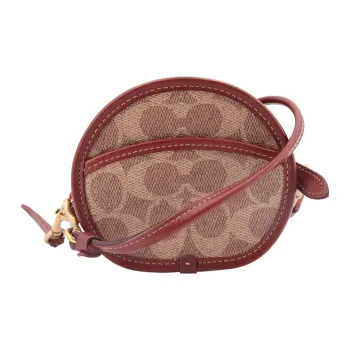 COACH Circle PVC Coin Purse Crossbody Bag Small Round Bag Round Bag Shoulder Bag Mini Women's Brown