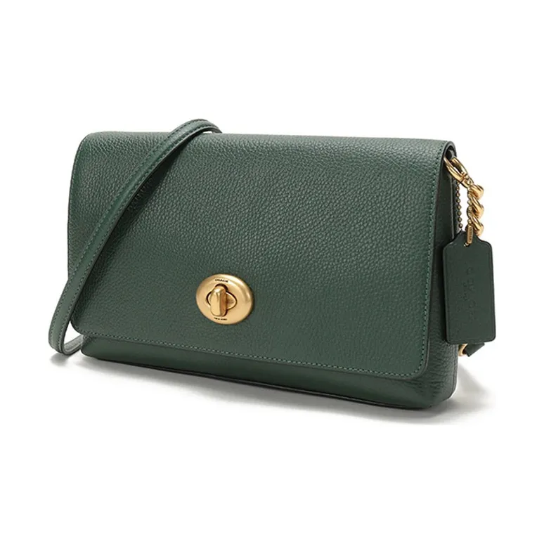 COACH Crosstown Leather Shoulder Bag Medium Size Women's Dark Green-1