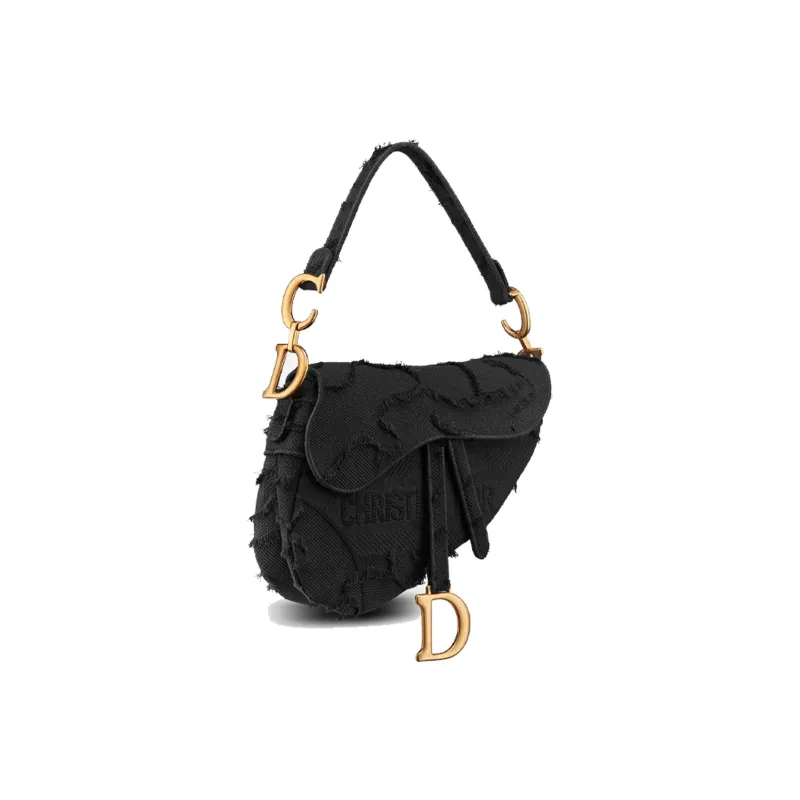 DIOR Saddle Canvas Saddle Bag Handbag Shoulder Bag Women's Black-1