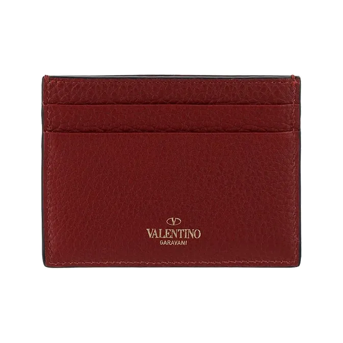 Valentino Cow Leather Card Holder Women's Deep Red-2