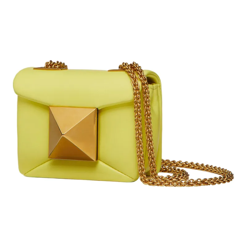 Valentino One Stud Calfskin Box Bag Clutch One Shoulder Handbag Mini Women's Lemon Yellow-1