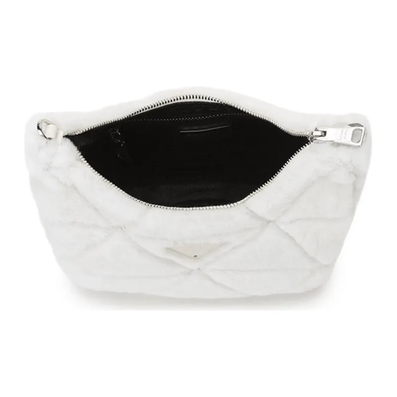 PRADA Re Edition Shearling Crossbody Bag, Shoulder Bag Women's White-5