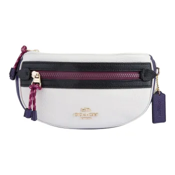 COACH Artificial Leather Fanny Pack Medium Size Women's White & Black & Purple