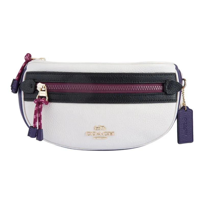 COACH Artificial Leather Fanny Pack Medium Size Women's White & Black & Purple-0