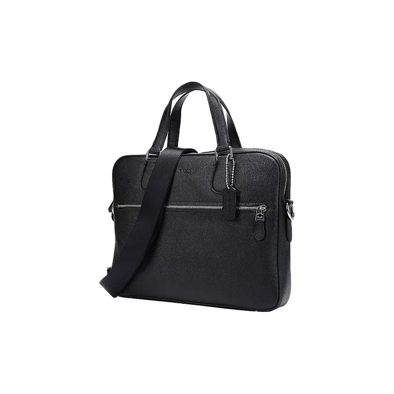 COACH Cross Grain Leather Briefcase Handbag, Crossbody Bag, Shoulder Bag Large Size Men's Black-1