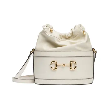 GUCCI Horsebit 1955 Leather Bucket Bag, Shoulder Bag, Crossbody Bag Women's White