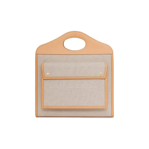 Burberry Pocket Bag Two Tone Canvas With Leather Canvas Bag, Tote Bag, Shopping Bag, Handbag Medium Size Women's Beige