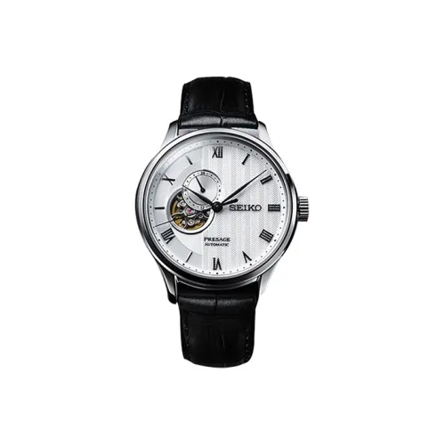SEIKO Presage Series Manual Mechanical Movement Leather Strap Watch Men's Watches White Dial