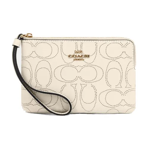 COACH Corner Zip Cow Leather Clutches Wallets Women's White