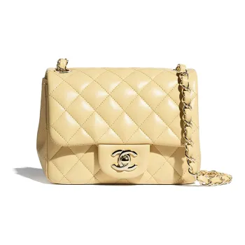 CHANEL Classic Flap CF Lambskin Shoulder Bag, Crossbody Bag Mini Women's Yellow