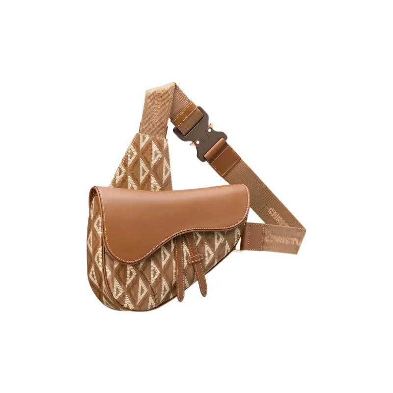 DIOR Saddle Grained Cow Leather With Canvas Saddle Bag Fanny Pack Sling Bag Shoulder Bag Crossbody Bag Men's Coffee-2