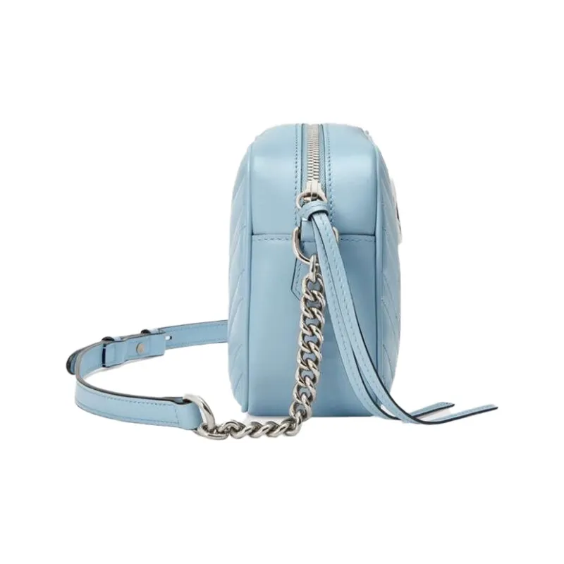 GUCCI Marmont Leather Camera Bag Portable Crossbody Bag Shoulder Bag Women's Light Blue-3