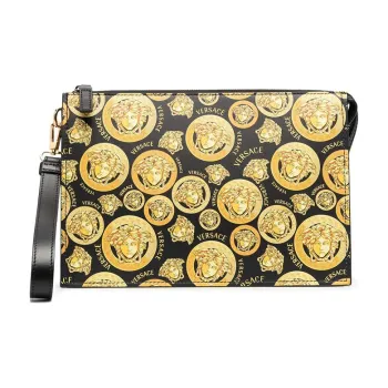 VERSACE Leather Briefcase Commute Bag Clutch Unisex Color Block