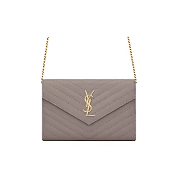 SAINT LAURENT Monogram Leather Chain Wallet, Shoulder Bag, Crossbody Bag Women's Mist White