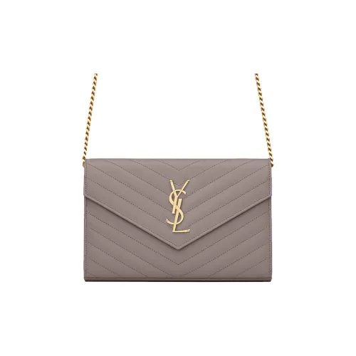 SAINT LAURENT Monogram Leather Chain Wallet, Shoulder Bag, Crossbody Bag Women's Mist White