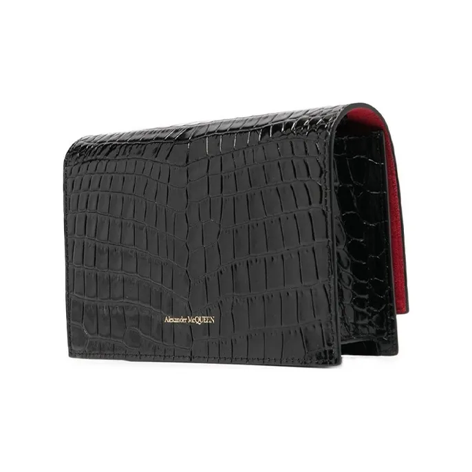 Alexander McQueen Crocodile Pattern Leather Chain Bag Shoulder Bag Women's Black-3