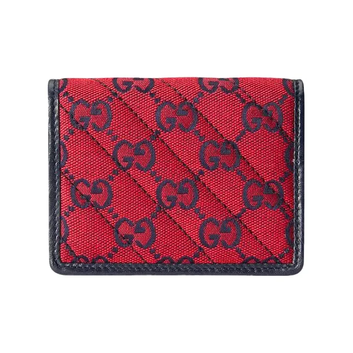 GUCCI Quilting Canvas With Leather Card Holder, Canvas Bag, Wallet Women's Red/Blue-2
