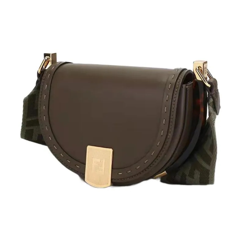 FENDI Leather Crescent Bag, Saddle Bag, Shoulder Bag, Crossbody Bag Women's Dark Green-1