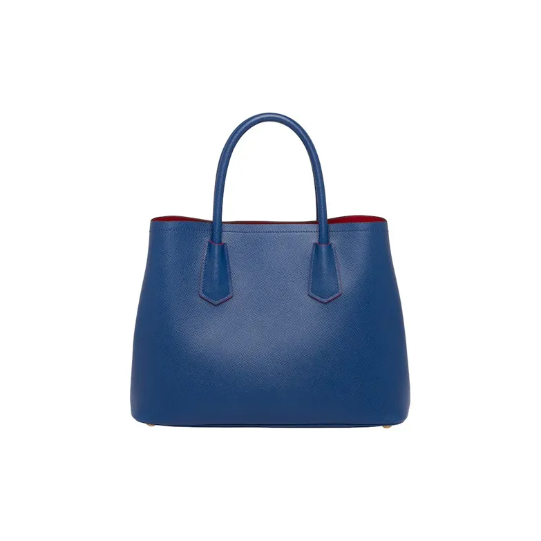 PRADA Double Leather Handbag Women's Blue-2