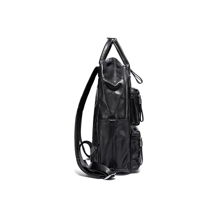 Ace Paul Top Grain Cow Leather Backpack Large Size Men's Black-2