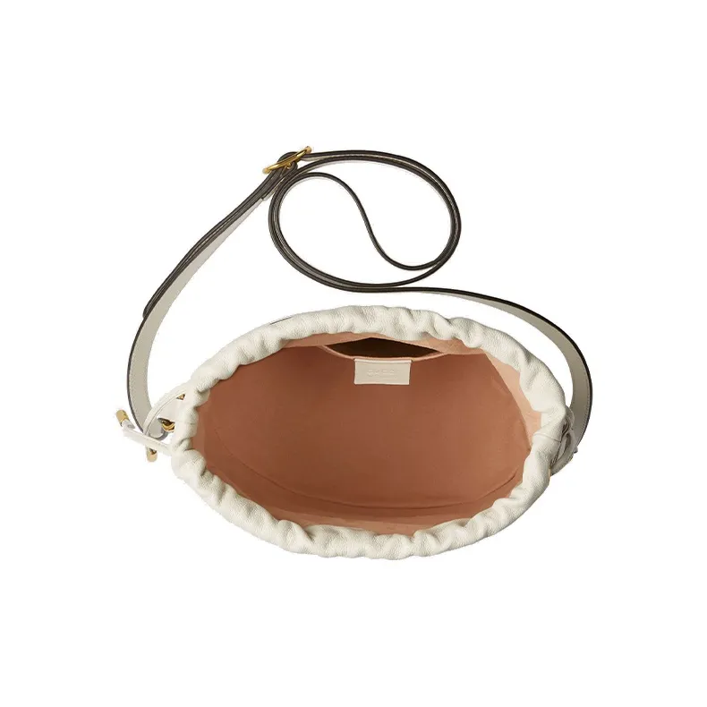 GUCCI Horsebit 1955 Canvas With Leather Bucket Bag, Portable Crossbody Bag, Shoulder Bag Women's White-4