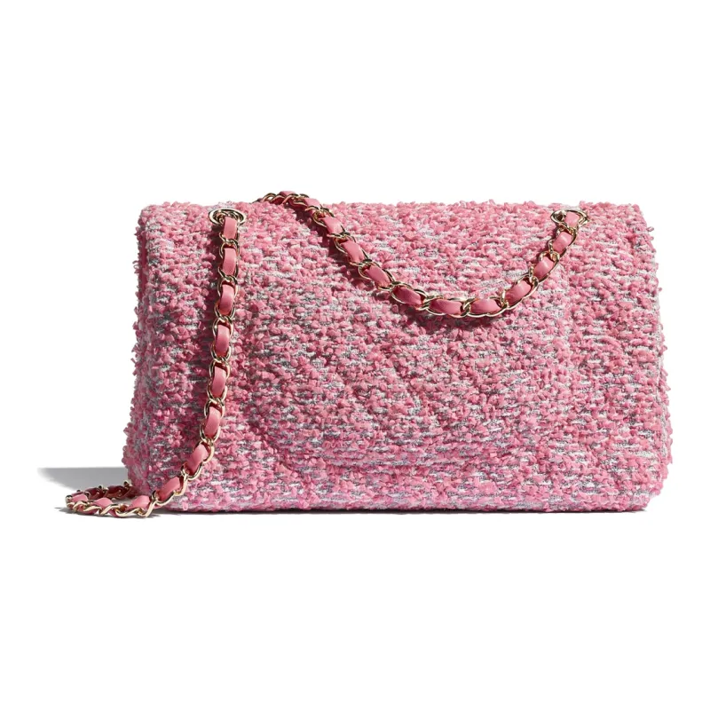 CHANEL Classic Flap CF Tweed And Gold Metal Chain Shoulder Bag Women's Pink-1