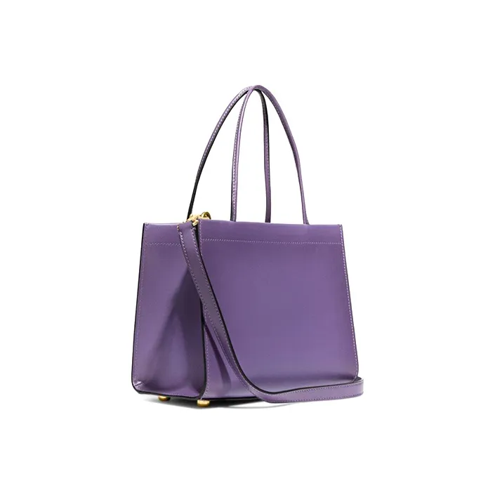 COACH Cashin Leather Tote Bag, Shopping Bag, One Shoulder Handbag Trumpets Women's Purple-1