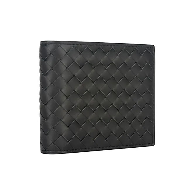 Bottega Veneta Calfskin Card Holder Wallet Men's Gray Green-1