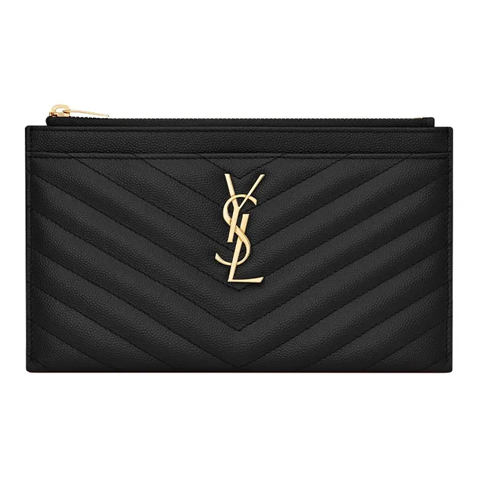 SAINT LAURENT Calfskin Wallets Clutches Women's Black-0