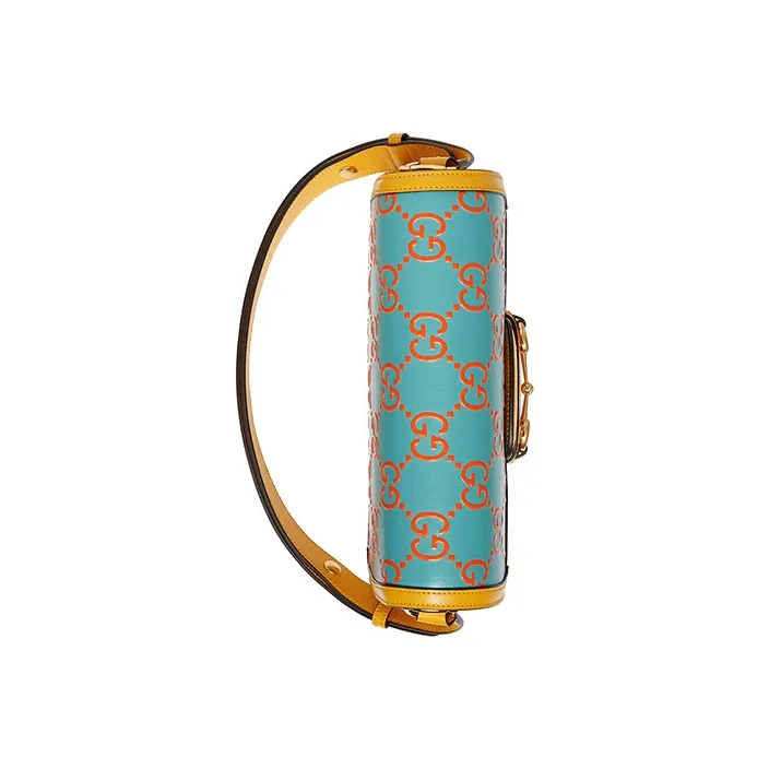 GUCCI Horsebit 1955 Leather Saddle Bag Shoulder Bag Crossbody Bag Handbag Regular Women's Sky Blue Multicolor Yellow-4