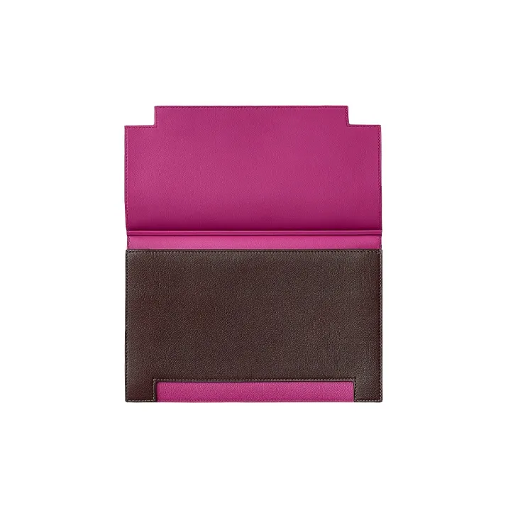 HERMES Evercolor Calfskin Clutch Women's Rose Red/Brown-3