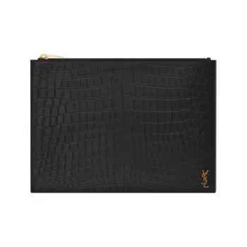 SAINT LAURENT Embossed Matte Finish Leather Tablet Bag Men's Black