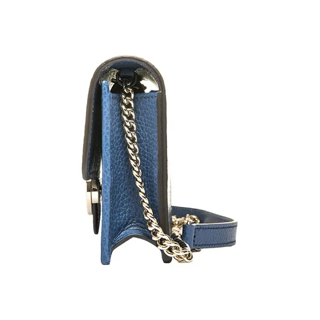 GUCCI Double G Leather WOC Chain Shoulder Messenger Bag Blue-1