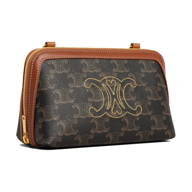 CELINE Triomphe Leather Handheld Shoulder Bag Crossbody Bag Women's Tawny-2
