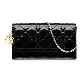 DIOR Lady Dior Patent Leather Shoulder Bag, Crossbody Bag, Clutch Regular Women's Black