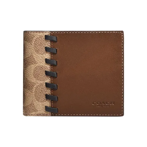 COACH 3 IN 1 Wallet Canvas Patchwork Glove Leather Wallet Mini Men's Tan