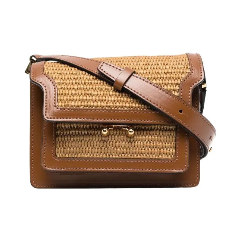 MARNI Calfskin Cotton Shoulder Bag, Crossbody Bag Women's Brown-0