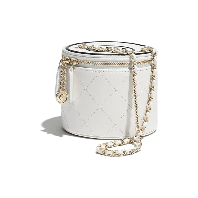 CHANEL Lambskin Cylinder Bag, One Shoulder Handbag Women's White-1