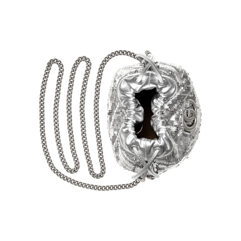 GUCCI Marmont Sequins Drawstring Bucket Bag, Shoulder Bag, Crossbody Bag Mini Women's Silver-5